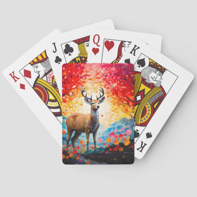 Jeu De Cartes Golden Sunset Floral Fall Forest Deer (dos)