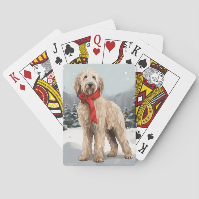 Jeu De Cartes Goldendoodle Chien dans Noël de neige (dos)