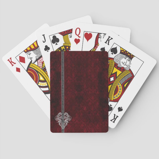 Jeu De Cartes Goth Red Silver Heart Damask (dos)