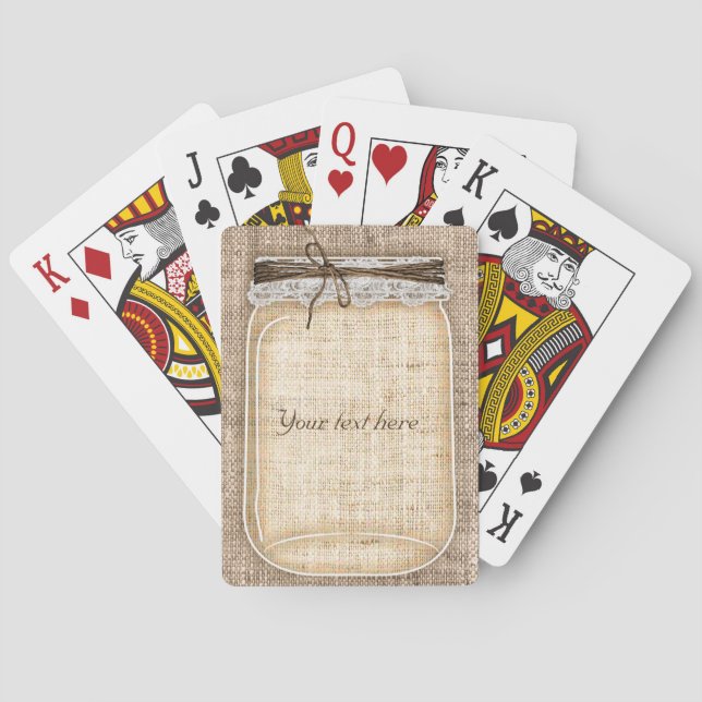 Jeu De Cartes Grand pot Mason avec Burlap & Lace Rustique Person (dos)