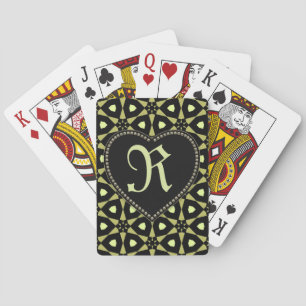 Jeu De Cartes Gras noir et vert Motif Monogramme Coeur