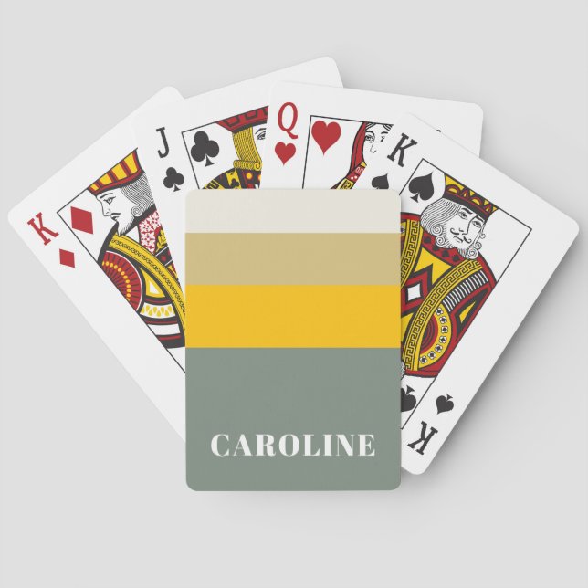 Jeu De Cartes Gras Sage Green Yellow Stripes Moderne Personnalis (dos)