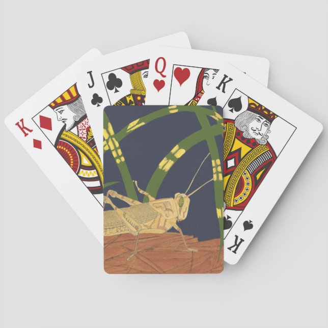 Jeu De Cartes Grasshopper en Grass vert sur Arrière - plan bleu (dos)