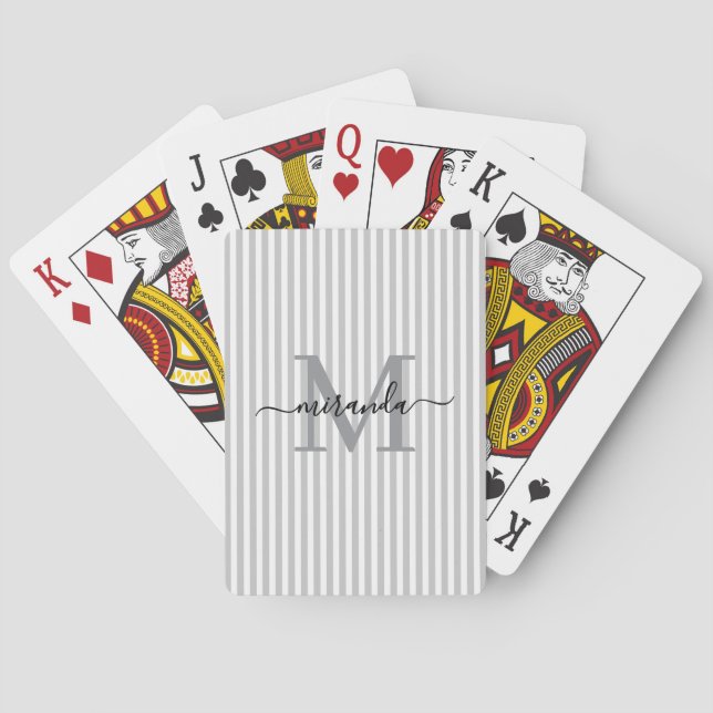Jeu De Cartes Gray & White Striped Monogram Name (dos)