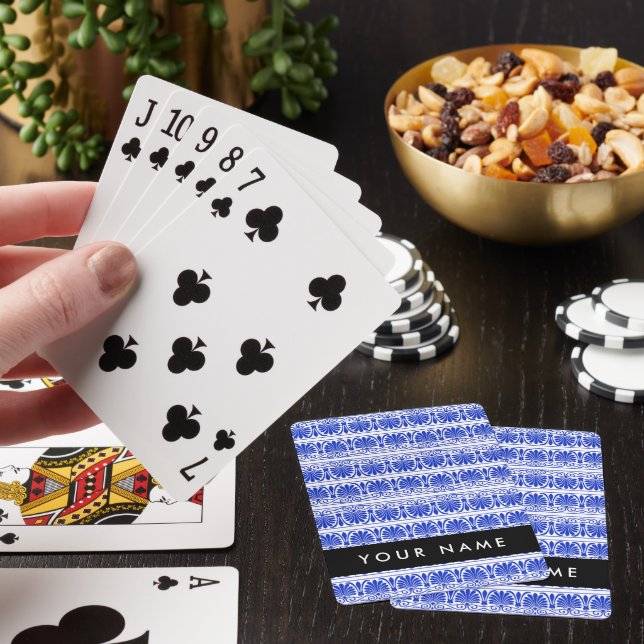 Jeu De Cartes Grec Fret Arabesque Bleu, Votre Nom, Personnaliser (In Situ)