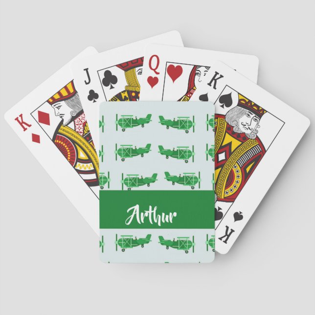 Jeu De Cartes Green flying airplanes on blue (dos)