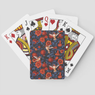 Jeu De Cartes Grenade et colibris/feuilles bleus sur noir