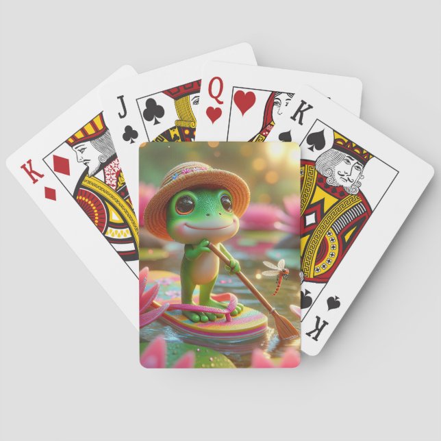 Jeu De Cartes Grenouille sur un tonneau dans un étang (dos)