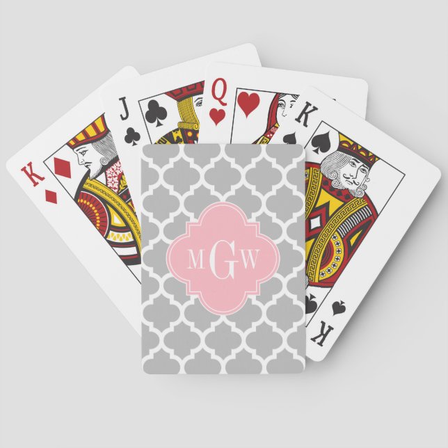 Jeu De Cartes Gris Blanc Marocain #5 Rose 3 Monogramme initial (dos)