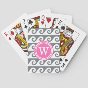 Jeu De Cartes Gris Charbon Blanc Vagues GK 2x1I Rose Chaud Rond
