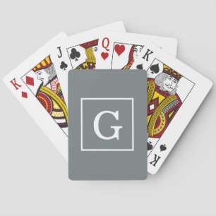 Jeu De Cartes Gris de charbon blanc encadré Monogramme initial