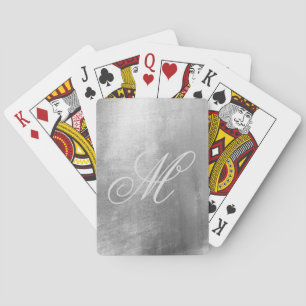 Jeu De Cartes Gris Fancy Monogramme Feuille Faux Argent Brillant