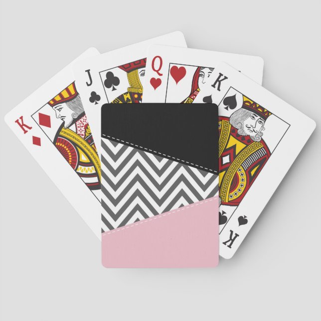Jeu De Cartes Gris Zigzag, Gris Chevron, Motif Zigzag, Rose (dos)