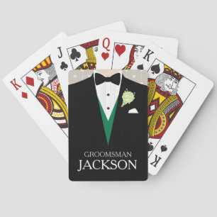 Jeu De Cartes Groomsman tuxedo vert carte à jouer personnalisée