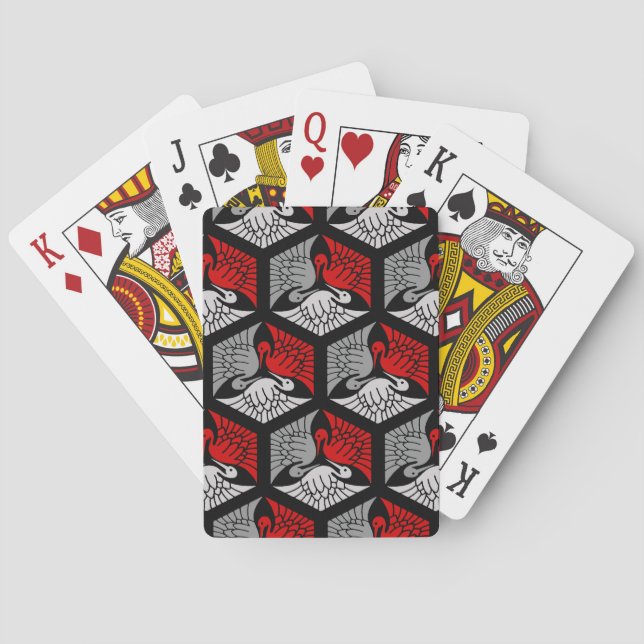 Jeu De Cartes Grues japonaises, rouge, gris / gris / noir (dos)