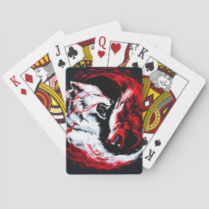 Jeu De Cartes Guerrier Loup Cosmique Rouge Blanc