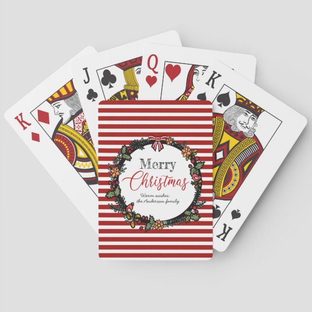 Jeu De Cartes Guirlande de fête et Noël des rayures | de rouge (dos)