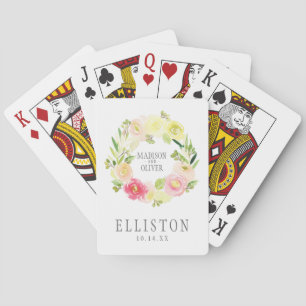 Jeu De Cartes Guirlande florale d'aquarelle rose et jaune