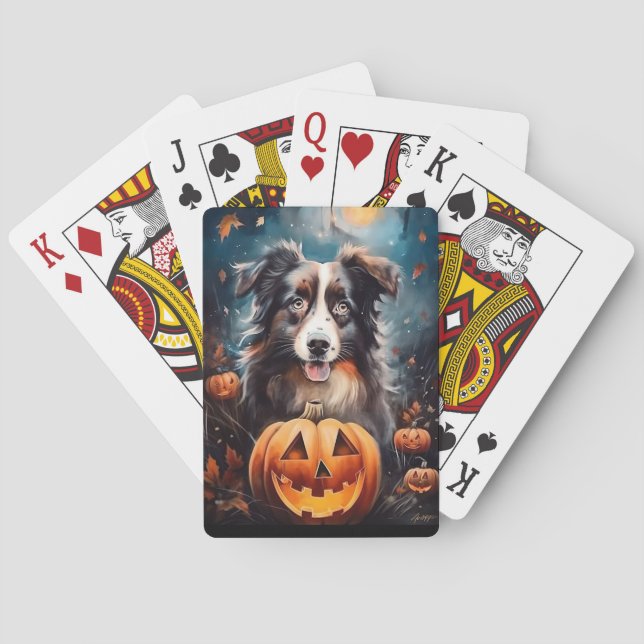 Jeu De Cartes Halloween Berger Australien Avec La Peur Citrouill (dos)