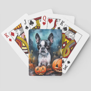 Jeu De Cartes Halloween Boston Terrier avec la peur Citrouille