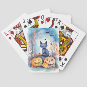 Jeu De Cartes Halloween Chat Bleu Oriental Avec Peur Citrouille