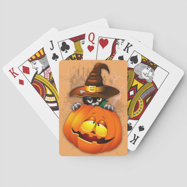 Jeu De Cartes Halloween Cute Kitty Witch and Pumpkin Friend    (dos)