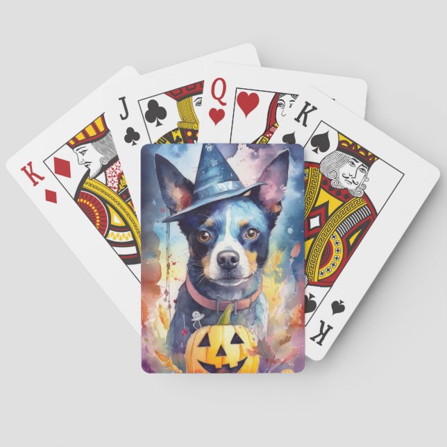 Jeu De Cartes Halloween Hélicoptère Bleu Avec La Peur Citrouille (dos)