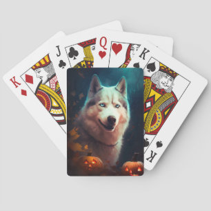 Jeu De Cartes Halloween Husky Sibérien Avec La Peur Citrouille