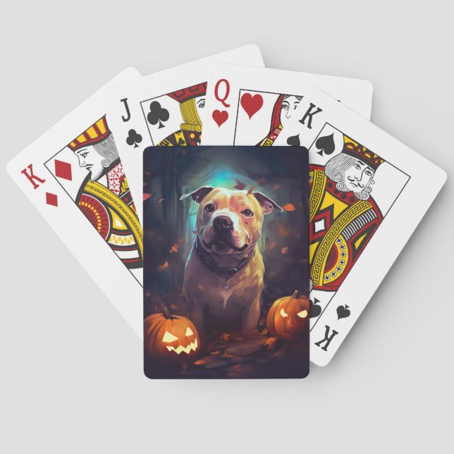 Jeu De Cartes Halloween Pitbull avec la peur Citrouille (dos)