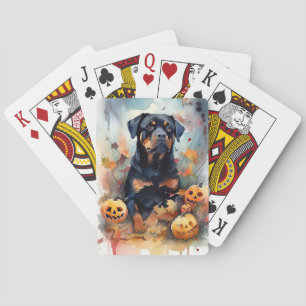 Jeu De Cartes Halloween Rottweiler avec la peur Citrouille