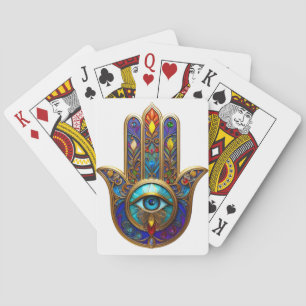 Jeu De Cartes Hamsa Coloré Turquoise Saphir Troisième Œil Or