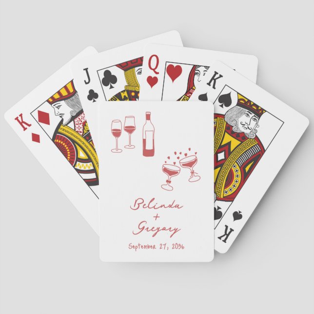 Jeu De Cartes Hand Drawn Maroon Illustrations Doodles Wedding (dos)