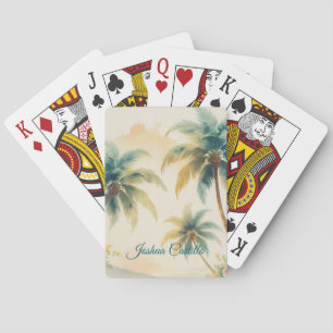 Jeu De Cartes Hawaii Palmiers Calligraphie Simple Nom Profession
