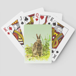 Jeu De Cartes Herbe verte avec lapin lapin Brown Jouer aux carte