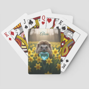 Jeu De Cartes Hérisson mignon de mars avec cœur d'aigue-marine
