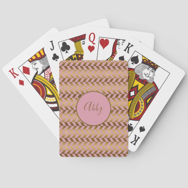 Jeu De Cartes Herringbone rose et or Personnalisé (dos)