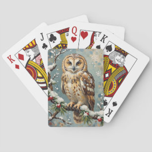 Jeu De Cartes Hibou des neiges vintage avec décoration de Noël e