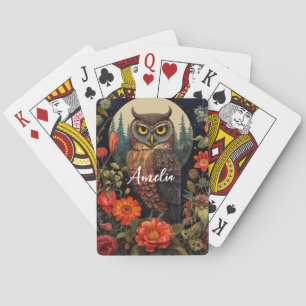 Jeu De Cartes Hibou la nuit avec une pleine lune