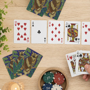 Jeu De Cartes Hibou Orné Feuilles de Forêt Verte Décoration Natu
