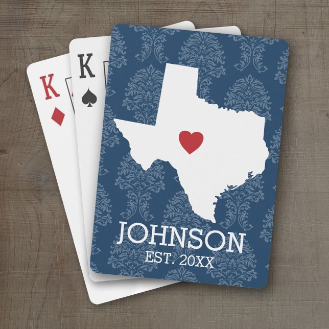 Jeu De Cartes Home State Map Art - Custom Name Texas (Personalized Playing Cards with a State Map, Movable Heart and Name)