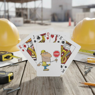 Jeu De Cartes Homme Avec Un Panneau Stop Jouer Aux Cartes