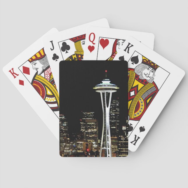 Jeu De Cartes Horizon de Seattle la nuit, avec l'aiguille de (dos)