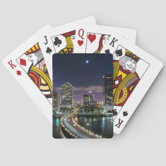 Jeu De Cartes Horizon de ville de Miami avec le pont la nuit