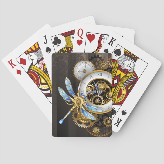 Jeu De Cartes Horloge à vapeur avec libellule mécanique (dos)