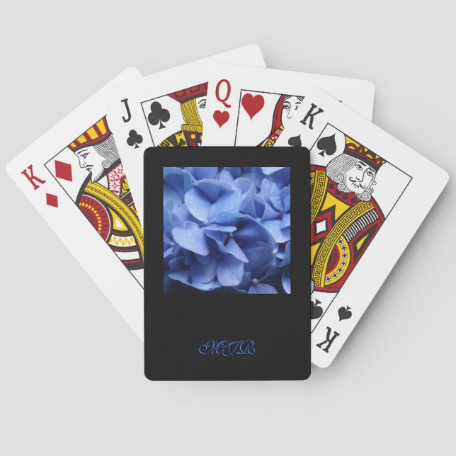 Jeu De Cartes Hortensias bleus - Monogramme (dos)