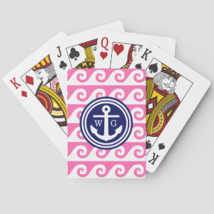 Jeu De Cartes Hot Rose Marine Bleu Wht Ancre clé grecque Vagues