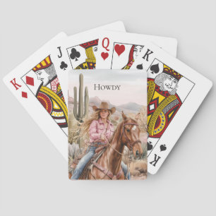 Jeu De Cartes Howdy Cowgirl en rose sur cheval