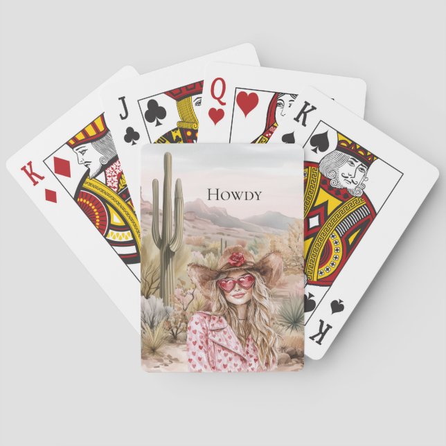 Jeu De Cartes Howdy Western Cowgirl en Lunettes de soleil Coeur  (dos)