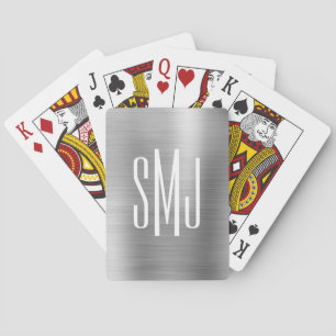 Jeu De Cartes Huile gris argenté à trois lettres Monogramme