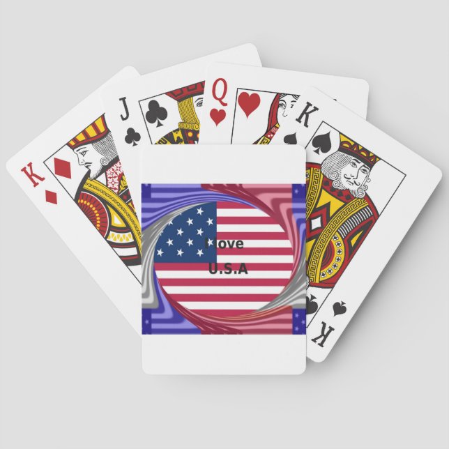 Jeu De Cartes I Love U.S.A. Swirl : Patriotic Heart Art Imprimer (dos)